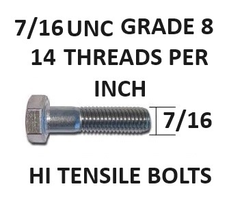 7/16 UNC Hex Head Bolts Grade 8 High Tensile Zinc Plated Select Length